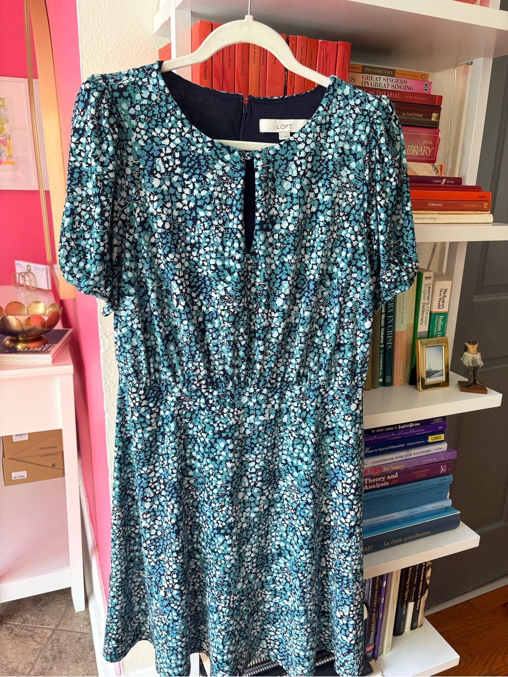 LOFT Teal and Navy Floral Midi Dress